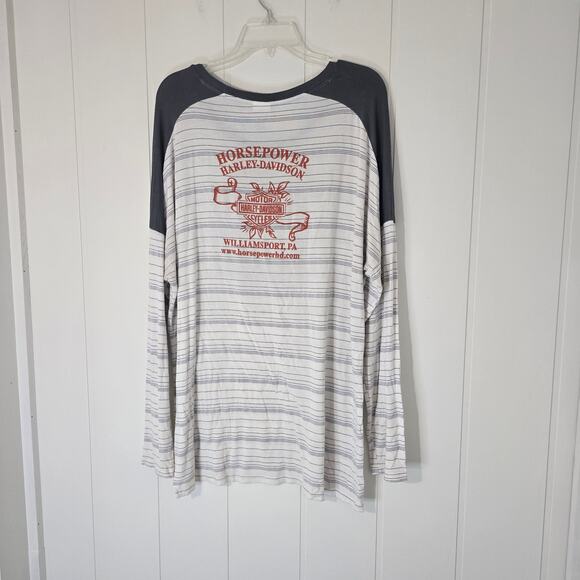 Harley Davidson Pullover Shirt Jersey Knit Stretch Logo Graphic Soft Stripe XL - Picture 2 of 9